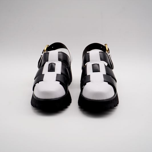 Evy Fisherman Mules (White & Black)