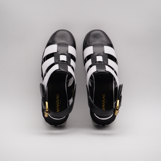 Evy Fisherman Mules (Black & White)
