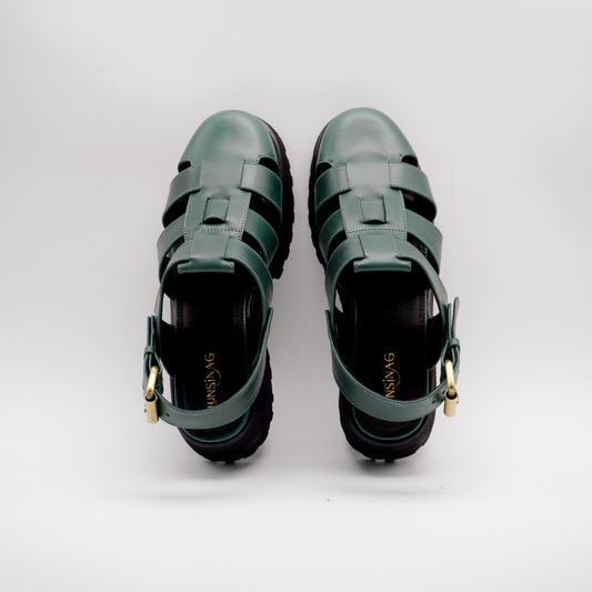 Evy Fisherman Mules (Emerald Green)